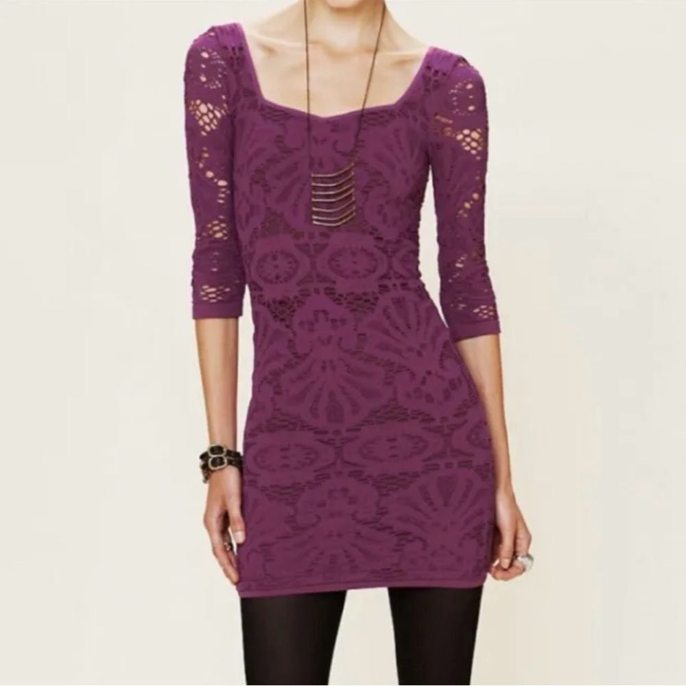 Intimately Free People Bohemian Medallion Slip Lace Bodycon Mini Sexy Dress M/L